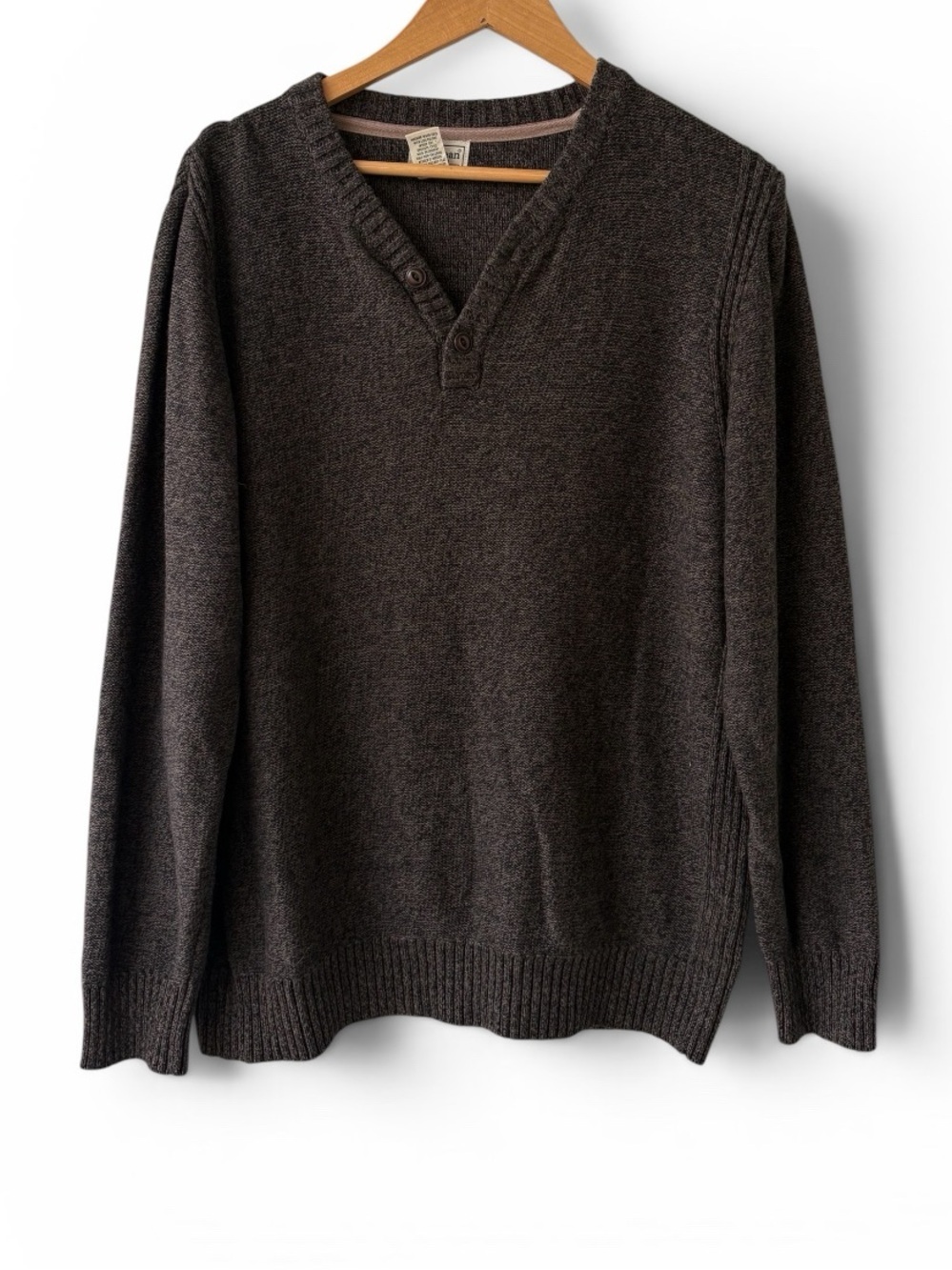 L.L.Bean Men’s Large Brown Henley Sweater Cotton Wool Knit Pullover L Reg
